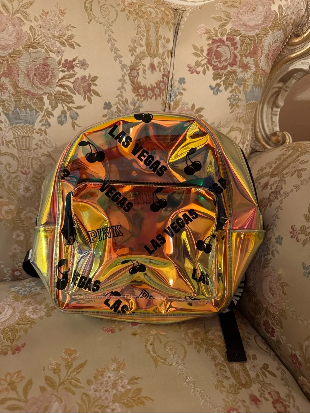 Victoria's Secret PINK Clear Iridescent transparent Backpack gold LAS VEGAS